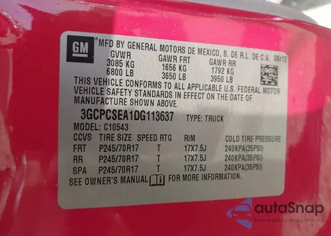 2013 Chevrolet Silverado 1500 Lt from USA, damaged, VIN 3GCPCSEA1DG113637